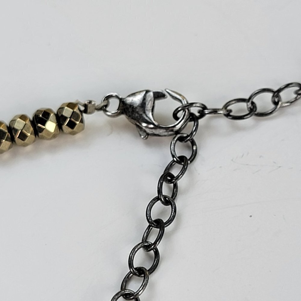 Lucas Lameth Sterling Silver Cream Pearl Charm Gold Tone Nugget Beaded Necklace - Picture 6 of 9